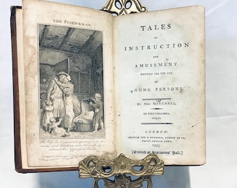 Primeira edição original e genuína, 230 anos de idade “CONTOS DE INSTRUÇÃO E DIVERSÃO” por Miss Mitchell (Volume Um) Publicado em Londres em 1795