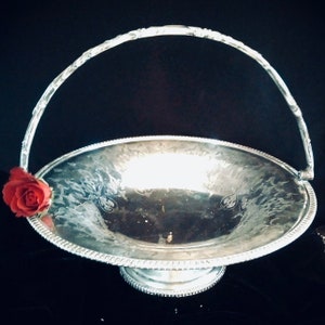 ANTIQUE ROBERTS & BRIGGS English Table Basket, Ornate Mid 19th Century Tazza, Jane Austen Era Silver-plate Fruit Bowl, Romantic Gift For Her