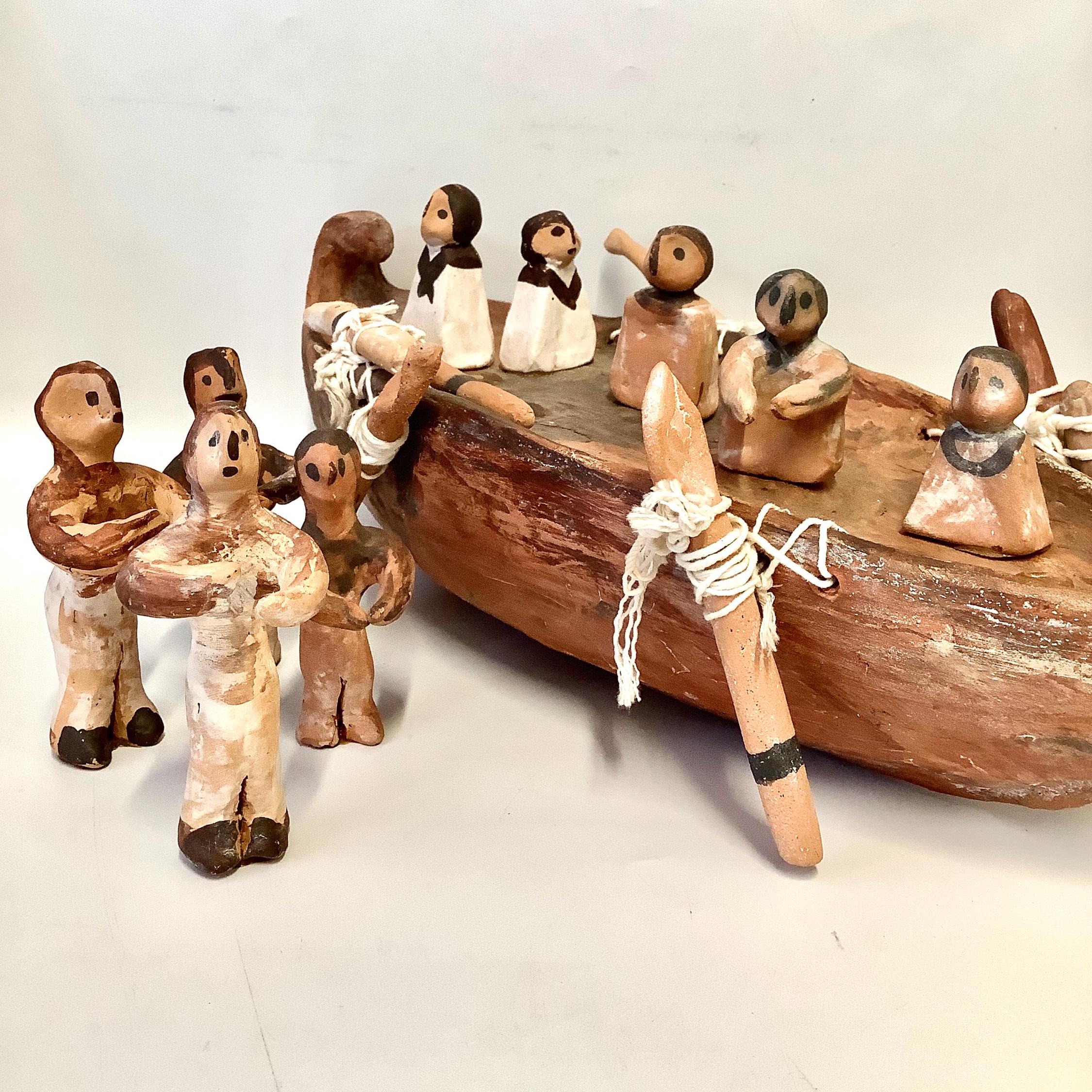 Primitive Boat Model A Large Folk Art Terracotta Clay Boat Sculpture With 9 Figures / Studio ...