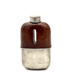 Edwardian Gentleman English Silver-Plate & Leather Hip Flask Stamped HENRY A. MURTON, NEWCASTLE / Perfect Gift for Collectors