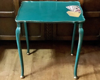 Florentine Découpage Gilt Wood Side Table with Antique French & English Victorian Ephemera / Vintage Card Table