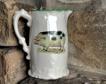 Hand-Painted Gloucestershire “Old Spot” Pig Custard Jug made in Staffordshire England /  Whimsical English Pitcher