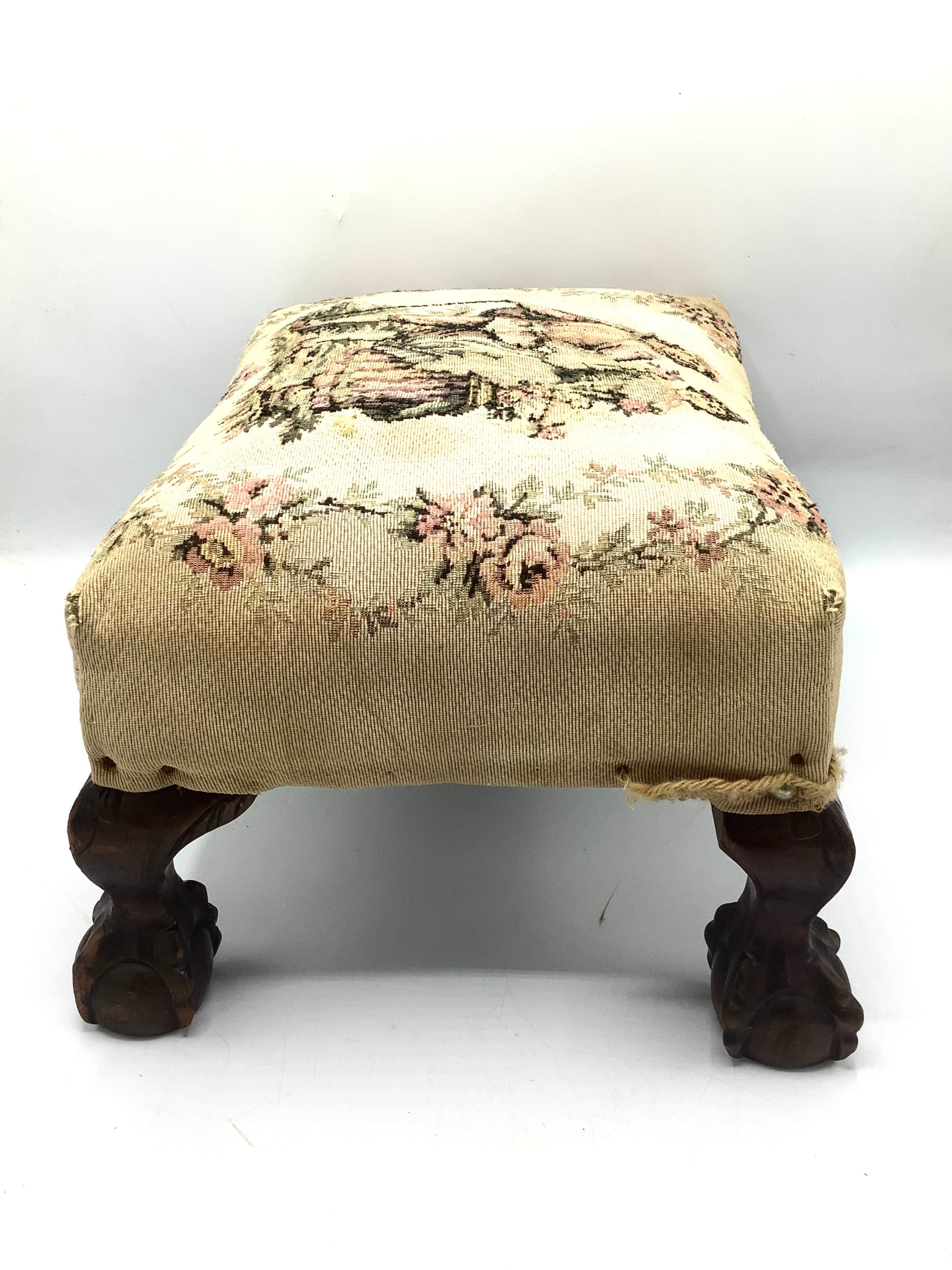Antique Tapestry Footstool With Ball Claw Mahogany Feet Featuring Regency Lovers on the Fabric Cover 19th Century English Furniture Etsy Canada