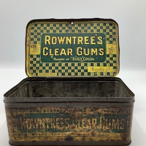 Large Vintage Shop Counter Display Tin for ROWNTREE’S CLEAR GUMS / Victorian Confectioners’ Box / Antique Store Fixings & Fittings