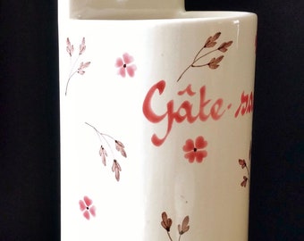 FRENCH GÂTE~SAUCE Ceramic Holder, Quirky Vintage Breton Kitchen Storage, Perfect Hand-made Gift For Francophile Chef, Quaint Old French Pot