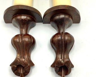 Fine Antique Carved Wood EAR-of-WHEAT CORBELS / Rustic Farmhouse Shelf Supports  / Mission Style Wall Sconces