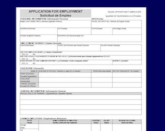 Application for Employment - Bilingual English/Spanish