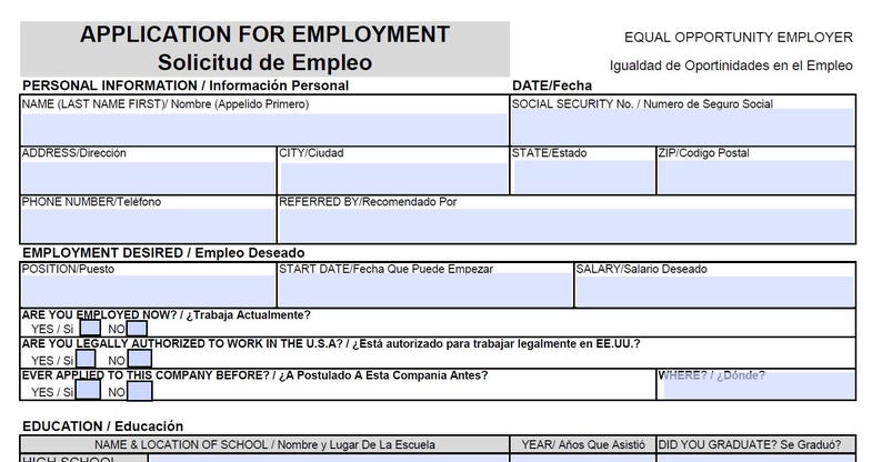 Application for Employment Bilingual English/Spanish image 3