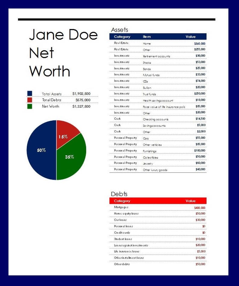 Personal Net Worth Calculator - Etsy