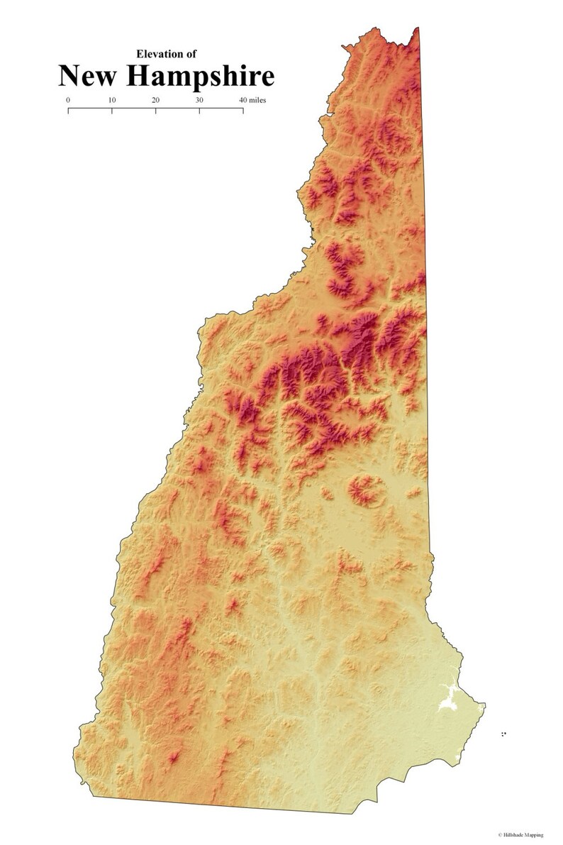 New Hampshire Elevation Map Etsy