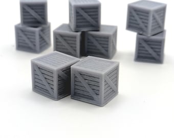 Miniature Crates – 28mm Tabletop Terrain Scenery (6, 8, or 10 Pack)
