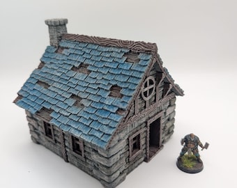 28mm Stone Cottage Terrain – Painted Fantasy Wargaming House
