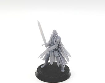 Witch Hunter Captain Miniature – 28mm Grimdark Fantasy Warrior with Greatsword | DnD RPG Wargaming Model