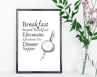 Hobbit Meals Print | Digital Download | Lord of the Rings Print | breakfast elevensies luncheon