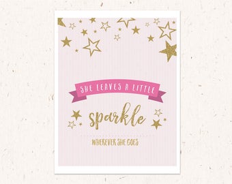 Twinkle Twinkle Little Star Poster "She Leaves a little sparkle" poster 8x10, Party Sign