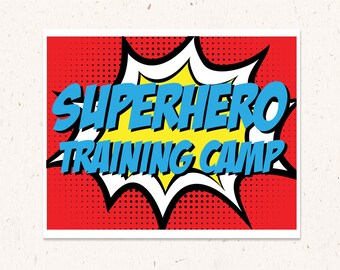 Superhero collection Poster,  Comic Style (teal, red, yellow, white and black), 8.5x11 Party Sign Poster Instant Download