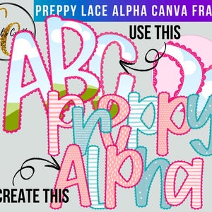 Lace Alphabet Font Canva Frames, Alphabet Canva Frames, Preppy Canva Font, Preppy Alphabet Frames