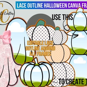Lace Ghost Canva Frame, Halloween Canva Template Set, Lace Pumpkin Canva Frames, Halloween Clip Art Canva Frames, Stacked Pumpkins Template