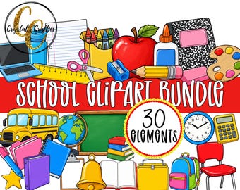 Back to School Clipart Bundle, School Supplies PNG Set, Hand Drawn Classroom Clipart, Teacher Clipart PNG Bundle