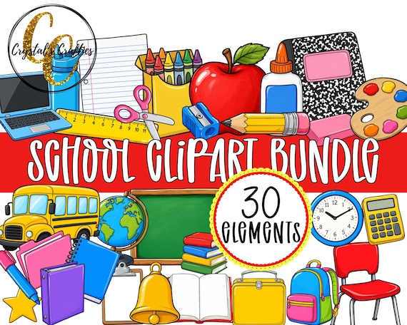 Back to School Clipart Bundle, School Supplies PNG Set, Hand Drawn Classroom Clipart, Teacher Clipart PNG Bundle