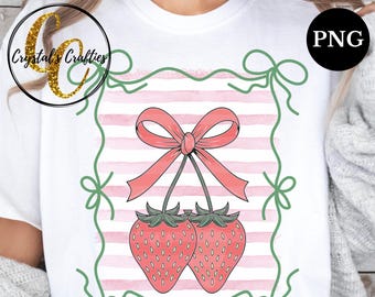Coquette Strawberry PNG, Coquette summer PNG, Retro strawberry PNG, Summertime, Coquette Bow Frame Design, Vintage Sublimation Design