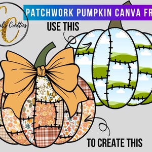 Patchwork Pumpkin Canva Frame Template, Fall Pumpkin Canva Frame, Pumpkin Canva Template, Patchwork Canva Frame