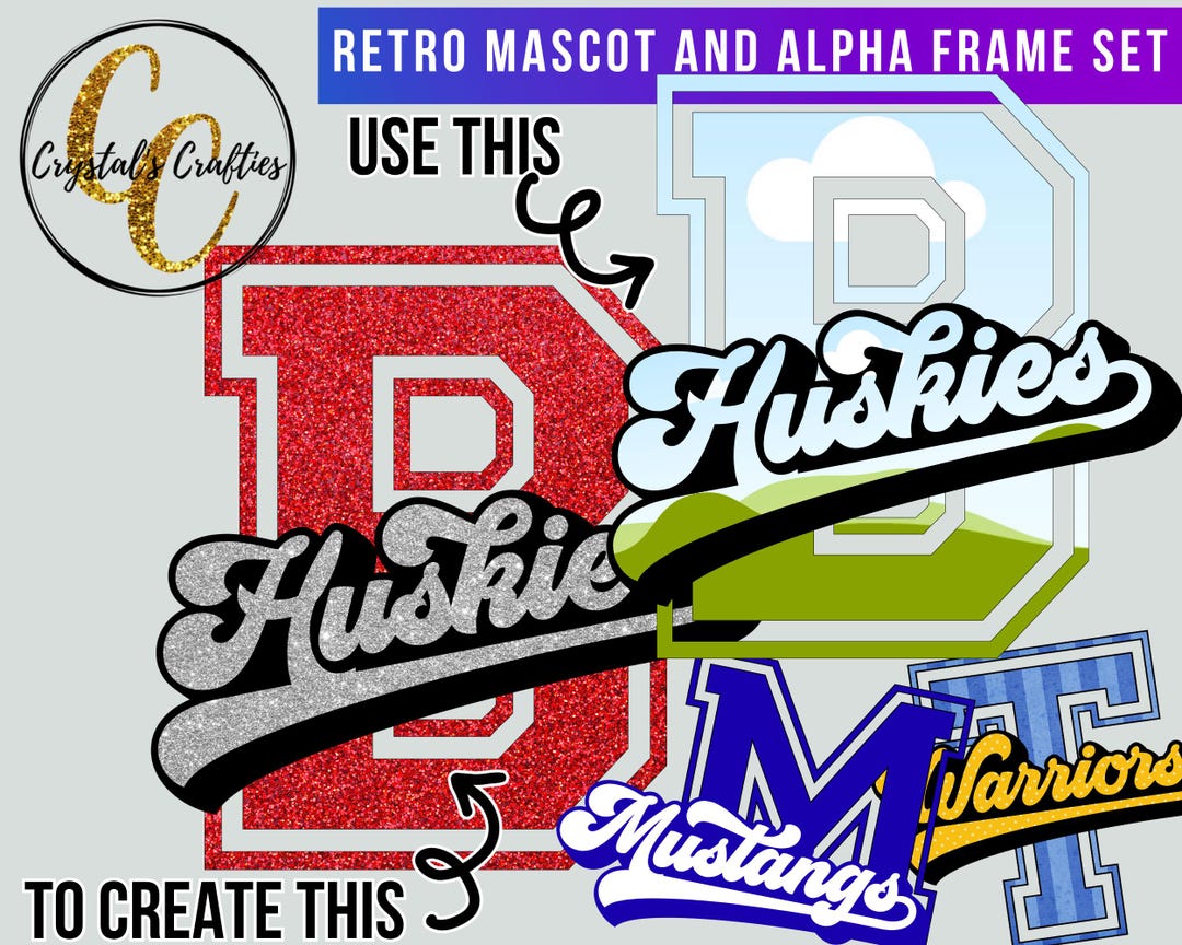 Retro Mascot Canva Frame Set, Varsity Letter Canva Template, Mascot ...