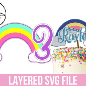 Rainbow Cake Topper SVG, Cake Topper SVG, Girls Birthday Cake Topper SVG, Birthday Cake Topper, Rainbow Party, Rainbow svg