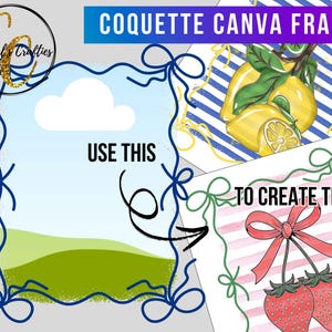Coquette Bow Canva Frame Template, Coquette Bow Border Canva Frames, Custom Canva Frames, Canva Template, Ribbon Border, Whimsical Border
