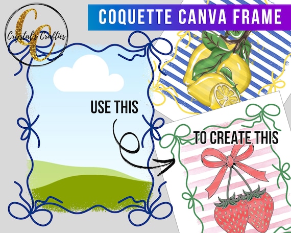 Coquette Bow Canva Frame Template, Coquette Bow Border Canva Frames, Custom Canva Frames, Canva Template, Ribbon Border, Whimsical Border