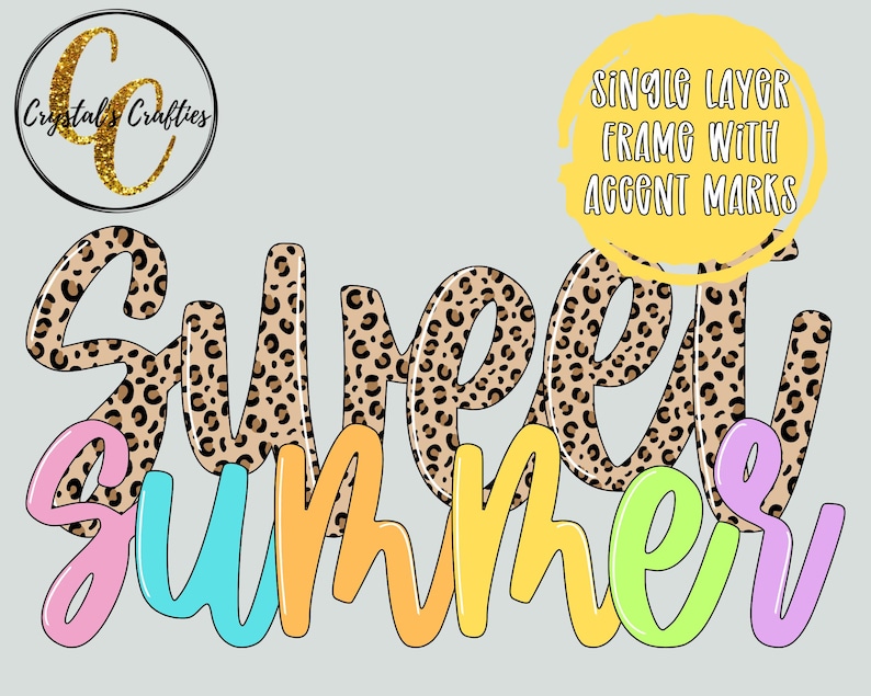 May include: A digital graphic design featuring the text Sweet Summer. The word Sweet is in a leopard print pattern. The word Summer is in multi-colored letters including pink, turquoise, orange, yellow, lime green, and purple. A logo and text are present.