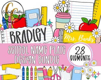 Namensschild-Clipart-Paket für die Schule, Namensschild-Generator (PNG), Namensschild-Design-Set für den Schulanfang