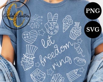 Doodle 4th of July PNG, forth of July SVG, Let Freedom Ring SVG, Retro 4th of July, Patriotic T shirt Design, Doodle Style Patriotic