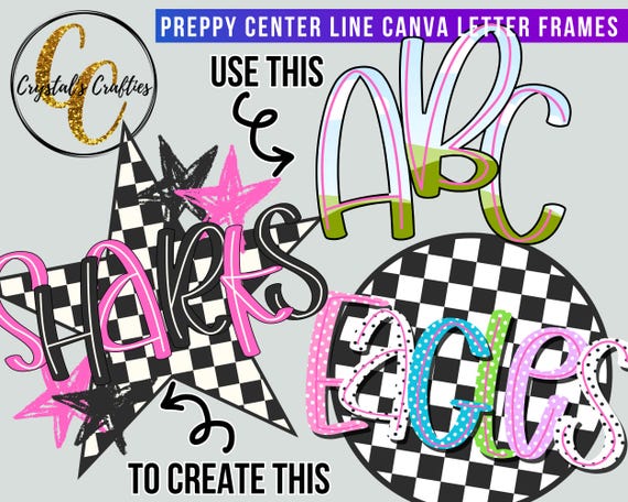 Preppy Canva Alphabet Frames, Center Line Letter Frames, Canva Alphabet Frames, Canva Letter Frames