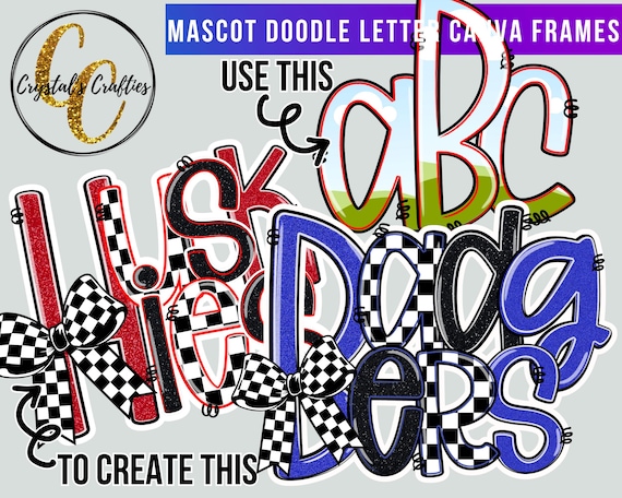 Mascot Doodle Letter Canva Frames, Canva Doodle Letter Frames, Canva Alphabet Frames
