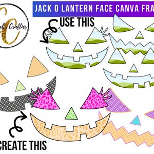 Jack o Lantern Face Canva Frame Set, Pumpkin Face Canva Frames, Trendy Halloween Canva Frames