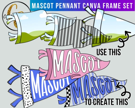 Mascot Pennant Canva Frame Set, School Spirit Canva Template, Editable Pennant Frames, Team Pennant Canva Frames