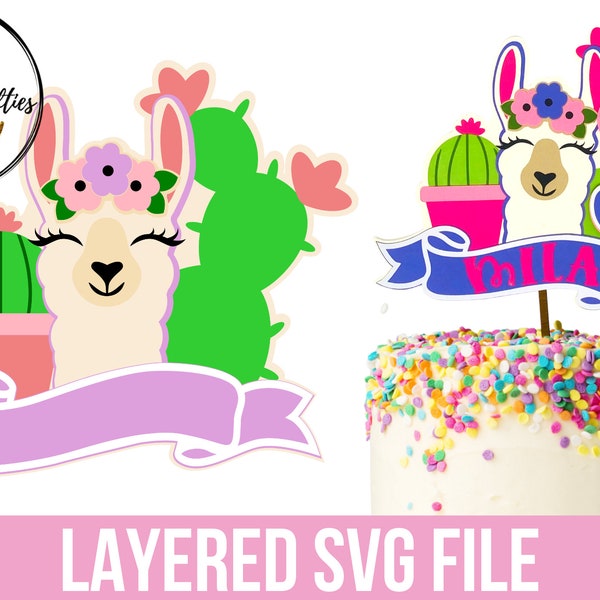 Llama Cake Topper SVG, Cake Topper SVG, Girls Birthday Cake Topper SVG, Birthday Cake Topper, llama Party, llama svg