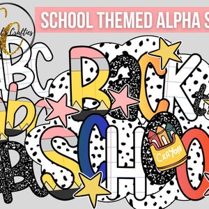 School Alphabet PNG, Back to School Alphabet, Canva School Letters, Pencil Letters, Composition Notebook Alpha, School Alpha Set PNG