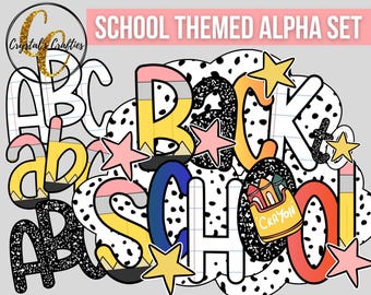 School Alphabet PNG, Back to School Alphabet, Canva School Letters, Pencil Letters, Composition Notebook Alpha, School Alpha Set PNG