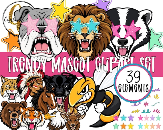 Trendy Mascot Clipart Set, Team Spirit Graphics, School Spirit PNG Bundle