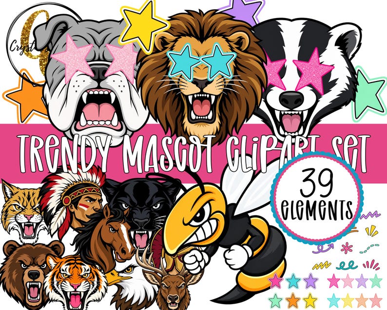Trendy Mascot Clipart Set