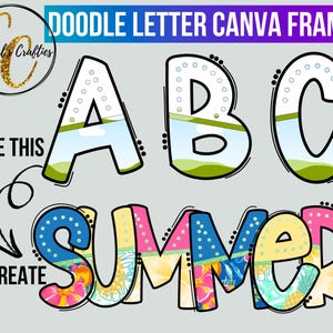 Conjunto de alfabetos de Doodle de Canva, letras de Canva, marcos de Canva, marcos, plantillas de Canva, alfabeto de Doodle, fuente de Doodle