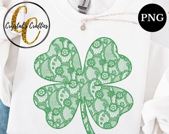 May include: Green lace shamrock design.  The shamrock is a four-leaf clover, a symbol of good luck.