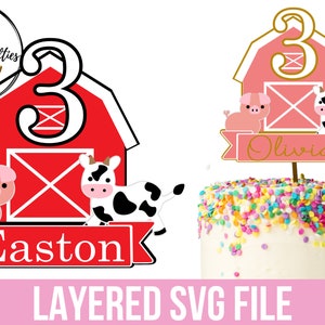 Farm Cake Topper SVG, Barn Cake Topper SVG, Birthday Cake Topper, Cow SVG, Farm svg, Pig svg, Barn svg