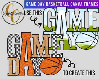 Game Day Basketball Canva Frame Template, Retro Basketball Game Day, Canva Frames