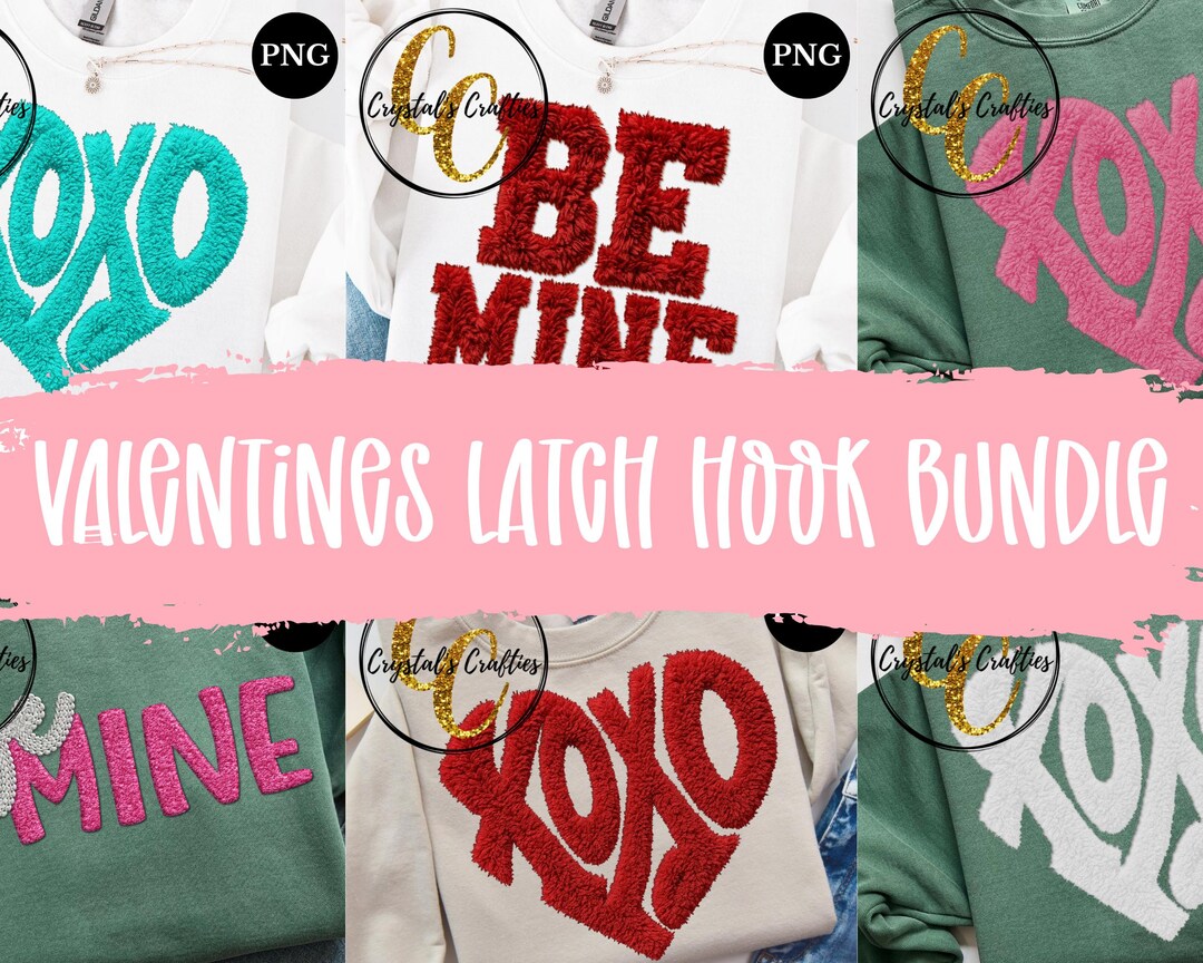 Latch Hook Valentines PNG Bundle, Valentine Yarn PNG Bundle, Faux Yarn ...