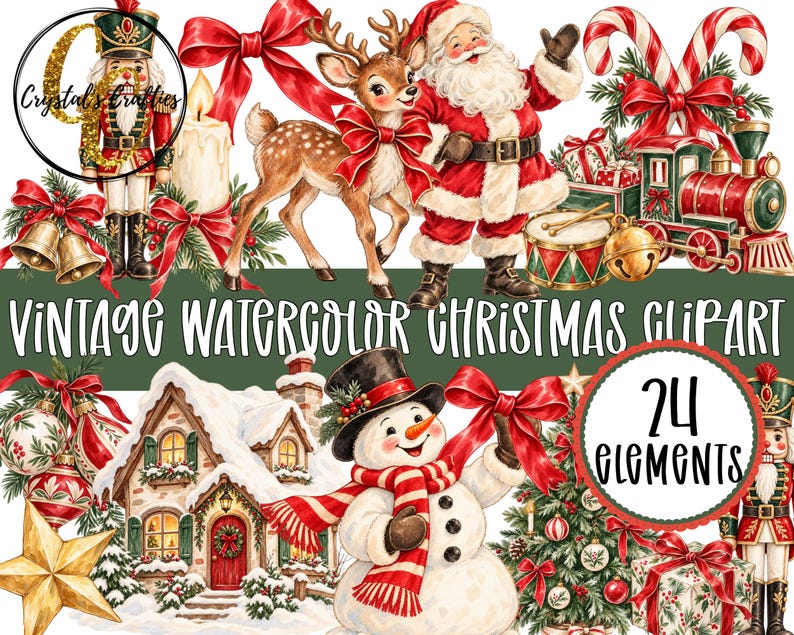 Vintage Watercolor Christmas Clipart Bundle