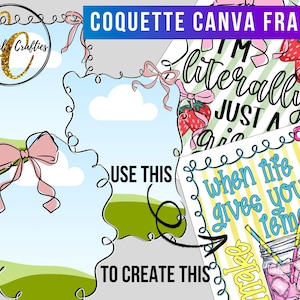 Coquette Bow Border Canva Frames, Coquette Frame, Canva Frame Template, Custom Canva Frames, Canva Template, Ribbon Border, Whimsical Border