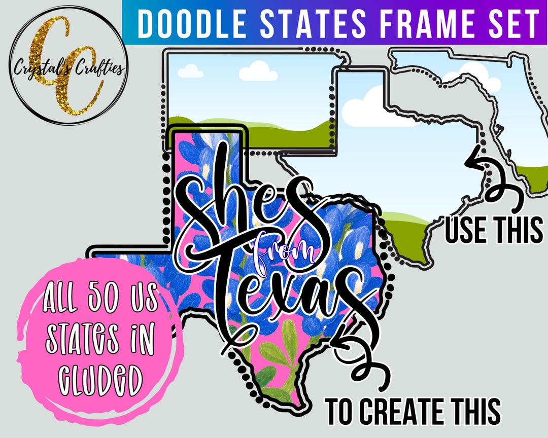 Doodle States Canva Frame Set, US State Canva Frames, 50 State Canva ...